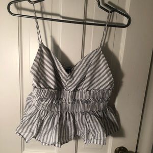 Express white and grey striped flare tank top